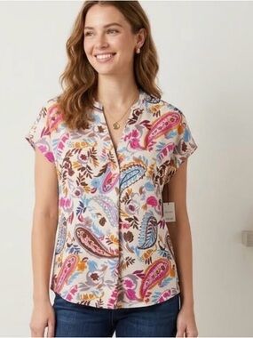 Rachel Multicolor Paisley Short-Sleeve Button Down Shirt